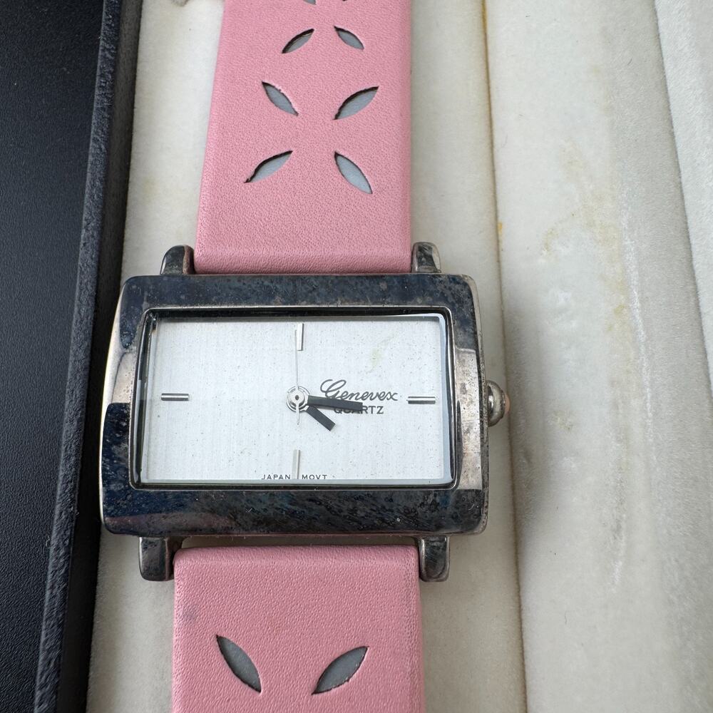 Genevex Quartz Watch, Pink Cutout Strap, Silver Dial, Box
